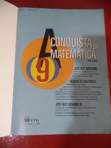 A Conquista Da Matemática 9 - Livro De Giovanni & Castrucci - Editado Em 2012 (Usado)