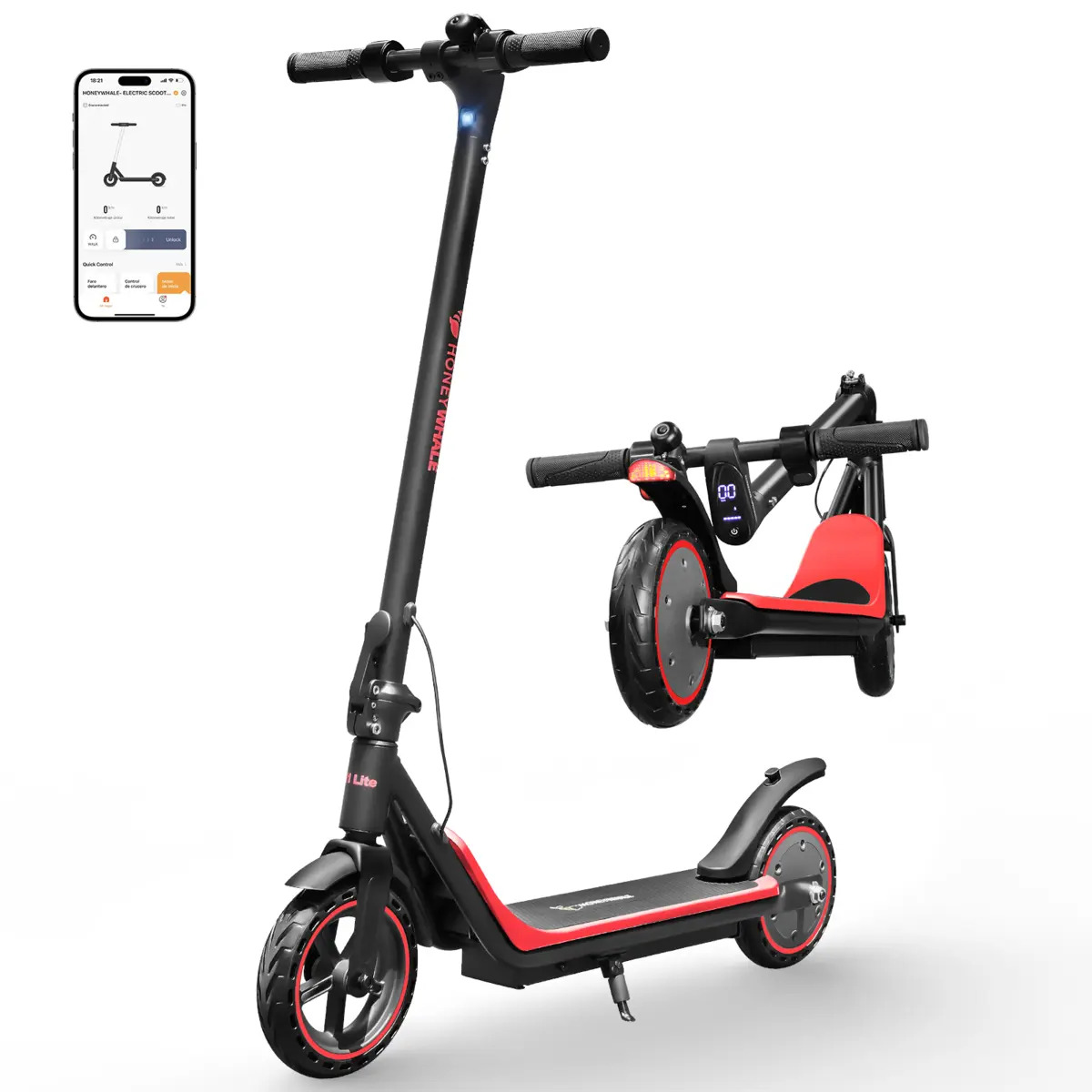 Patinete Elétrico Honeywhale M1 Lite, Bluetooth e Pneus Sólidos de 8.5"