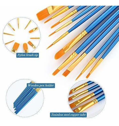 Pinceles Para Pintar Con Mango De Madera Color Azul 10 Pzas