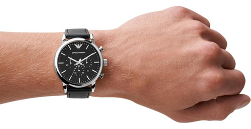 Reloj Cronógrafo Emporio Armani Ar1828 Acero Y Cuero Negro