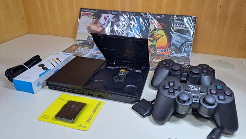 Playstation 2 Customizado- + 2 Controle + 10 Jogos Leitor Preto (Recondicionado)