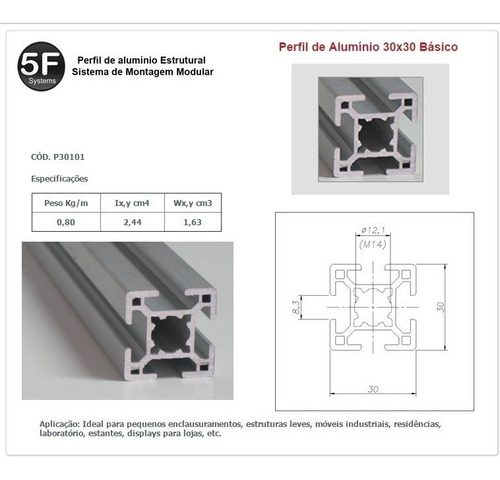 Imagem 2 de 3 de Perfil Estrutural Em Aluminio 30x30 Básico