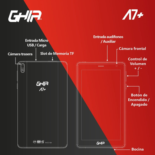 Tablet Ghia A7 Plus Gta7plusr, 7 16gb Android 10 Go.