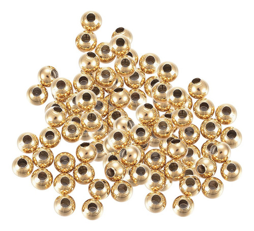 Xiaery 100pcs Oro Liso Cuentas De Acero Inoxidable