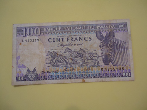 Billete De Rwanda 100 Francos 1989