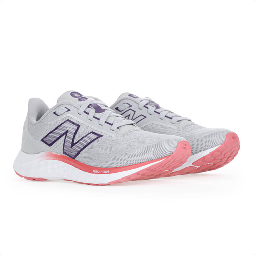 Tênis Corrida New Balance Cinza Roxo Vermelho Estilo Leve