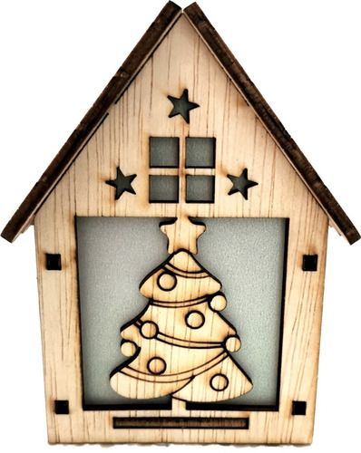 Adorno Navideño Casita Luminosa Madera Corte Láser