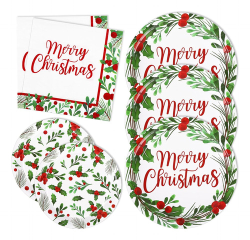 Anydesign - Juego De 75 Platos De Navidad, Servilletas De Ac