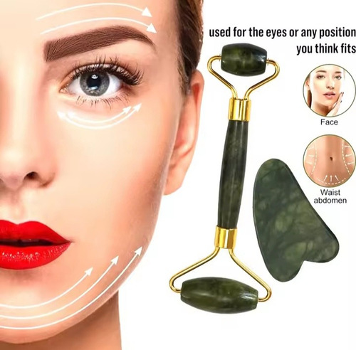 Rodillo De Jade Gua Sha Drenaje Linfático + Locion Facl A.h
