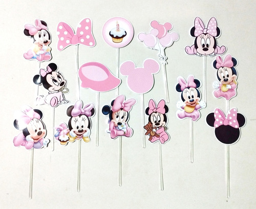 Pack X15 Toppers Para Cupcakes / Muffins Mickey Mouse Minnie