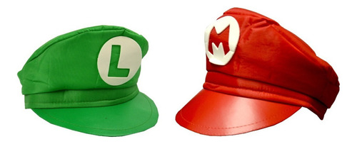 Kit 2 Chapéu Quepe do Mario (vermelho) e Luigi (verde) Italiano - Infantil Fantasia.