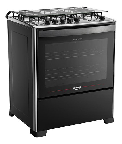 Fogão 5 Bocas Preto A Gás Com Mesa De Inox Dako Magister Bivolt 110/220V