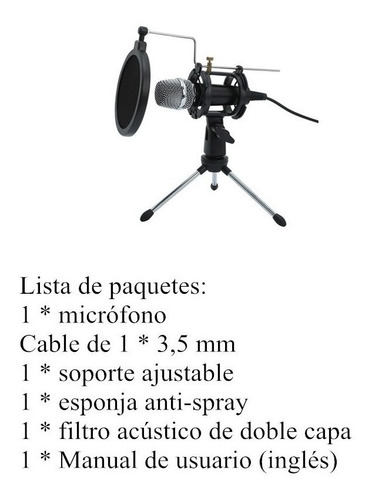 Mini Micrófono De Condensador Con Filtro De Trípode Mini Mic Color Negro