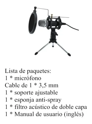 Mini Micrófono De Condensador Con Filtro De Trípode Mini Mic Color Negro