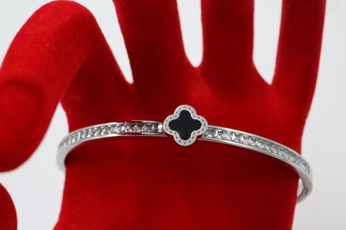 Brazalete Tipo Van Cleef En Acero Inoxidable316l 19cm Trébol Plateado 10.16 Cm 48.26 Cm