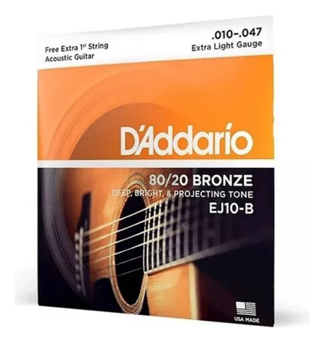 3 Juegos De Cuerdas Para Guitarra Daddario Ej10 80/20 Bronze