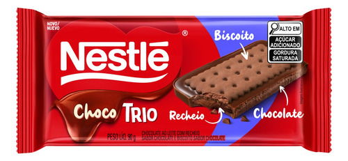 Chocolate ao Leite Chocolate com Biscoito de Chocolate Choco Trio Nestlé  pacote 90 g