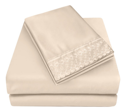 Juego De Sabanas King Size Beige Bordadas Elefantito Diseño De La Tela Liso