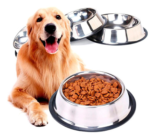 Plato Acero Inoxidable 22cm Comida Agua Mascota Perro Gato