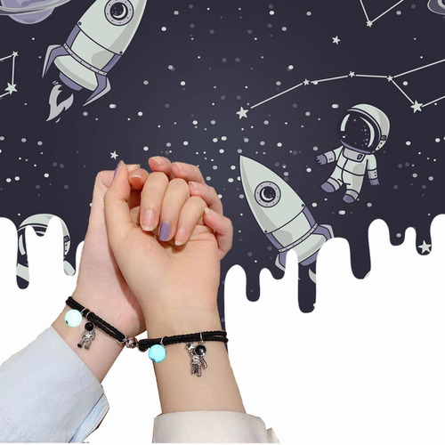 2x Pulsera Pareja Brillan Iman Astronauta,regalo Amor Eterno