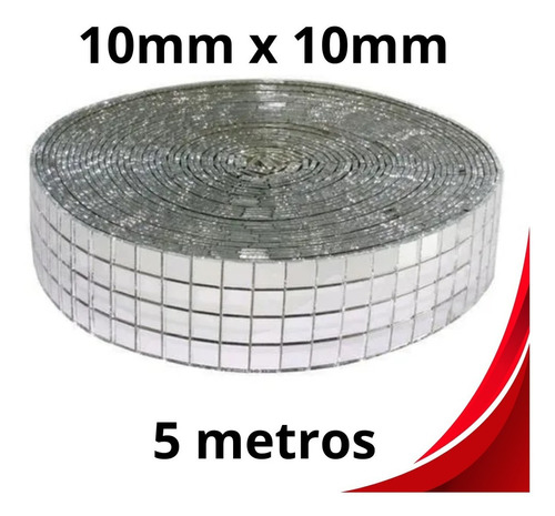 Fita Rolo Espelho 10mmx10mm Decoração Mosaico Artesanato Cor Prata Fita de Espelho