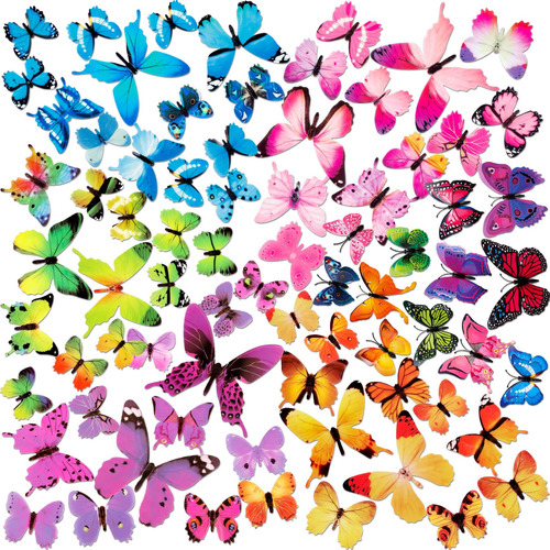 Juego De 240 Calcomanias De Pared De Mariposas Coloridas 3d,