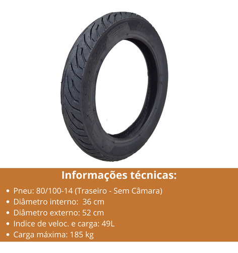 Pneu Honda Biz 100 110 125 Sem Camara Traseiro 80 /100-14