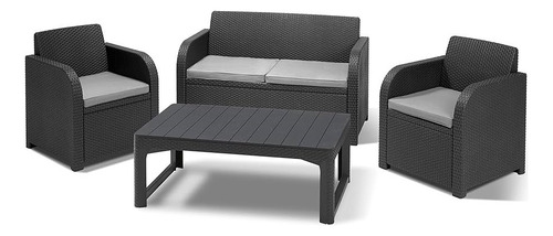 Keter Carolina Lounge Set Sillón, Sillas, Mesa De Exterior Estructura Gris Oscuro