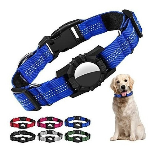 Collar Para Perro Porta Airtag Reflectivo Large Azul 