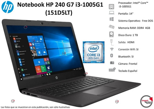 Notebook Hp 240 G7 I3-1005g1 / 4gb / 1tb / Dos/14  (151d5lt)