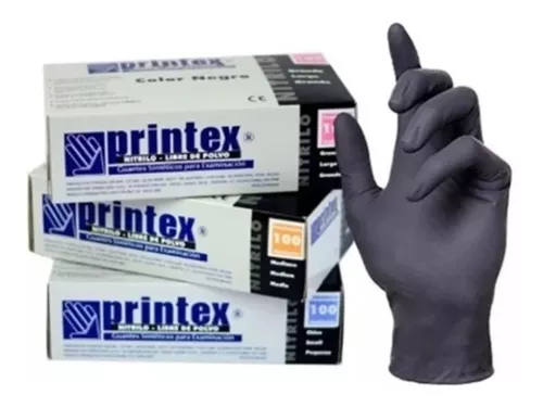Guantes examen nitrilo s/polvo grande negro, PRINTEX
