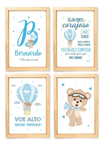 Kit Com 4 Quadros Decorativos Do Tema Ursinho Baloeiro