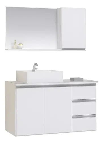 Conjunto De Banheiro Prisma 80cm Gabinete - Tampo Vidro - R$ 679,98