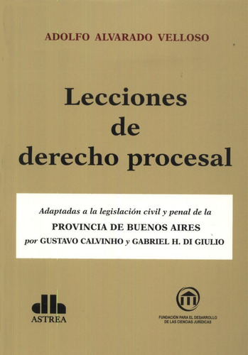 Lecciones De Derecho Procesal. De La Provincia De Buenos Aires, De Alvarado Velloso, Adolfo A.. Editorial Astrea, Edición 1 En Español