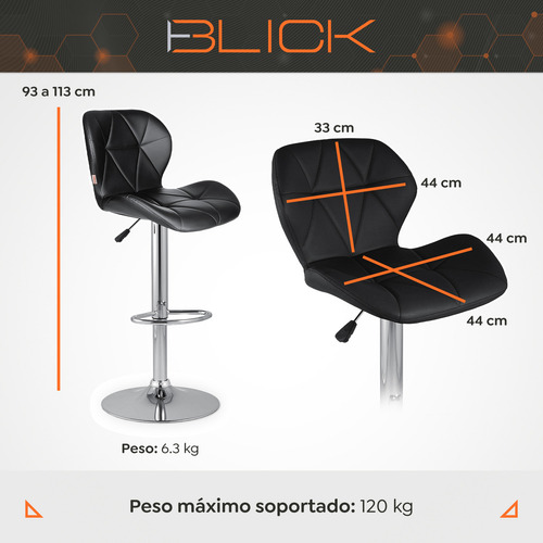 Set De 2 Bancos Barra Cocina Silla Regulable Diseño Blick Acabado de la estructura Cromado Color Negro