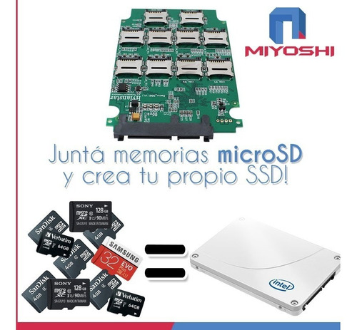 Imagen 2 de 10 de Placa Sata Raid Hasta 10 Memorias Microsd Crea Tu Disco Ssd