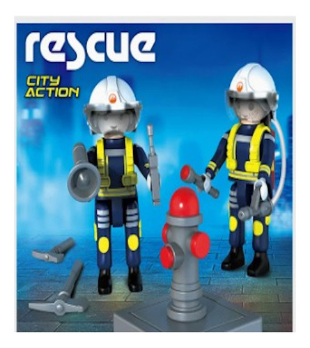 Set 2 Bomberos Rescue City Action Compatible Play Mobil 18pz