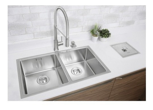 Imagem 2 de 6 de Cuba Dupla Quadrum Inox Tramontina 2c 34cm 94009/103