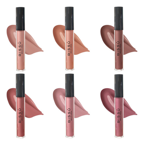 Brillo Labial Bissú Línea Labios Set 6 Tonos Nude