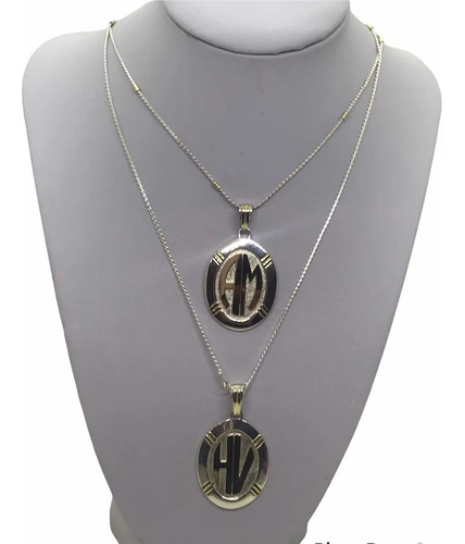 Imagen 5 de 6 de Cadena Con Medalla Oval De Plata Y Oro: 2 Iniciales