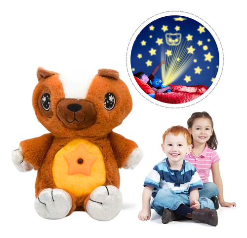 Urso Marrom Infantil De Pelúcia Com Projetor Céu Estrelado