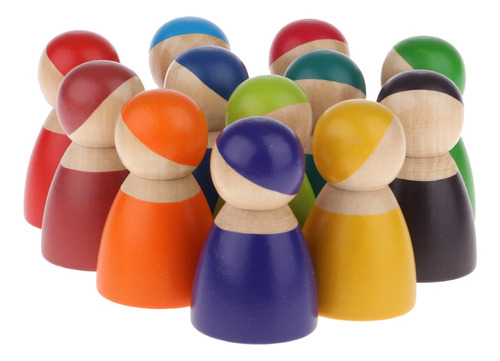 Un Conjunto De Little Rainbow Peg Dolls Colorized Painted