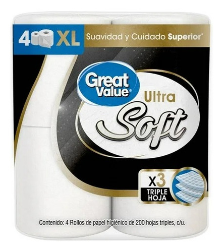 2 Pza Papel Higiénico Great Value Ultra Soft 4 Rollos Con 20