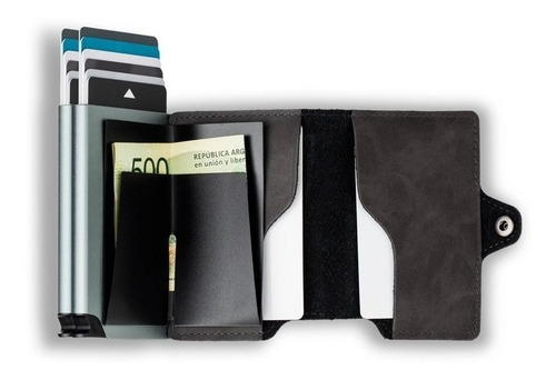Imagen 5 de 5 de Billetera Walla Wallets Doble - Vintage Black & Silver