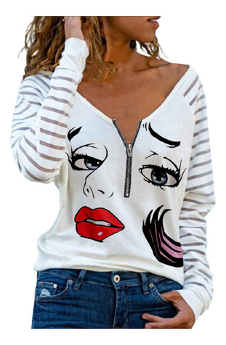 Camiseta S Para Mujer, Moderna, Con Cuello En V, Cremallera,