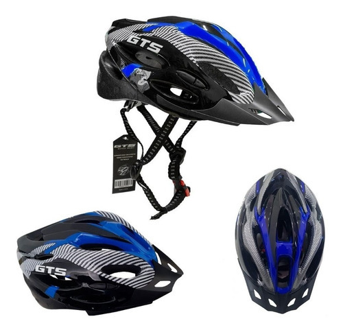 Capacete Com Sinalizador Led Ciclismo Bike Vermelho Gts Cor Azul Tamanho G 56-62