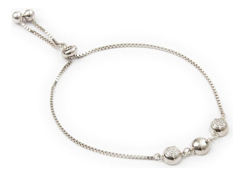 Pulsera Esclava Semi Esferas Ajustable 26cm Plata .925 Largo 26 Cm