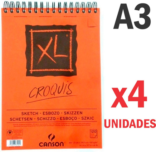 4 Block Canson Xl Croquis A3 Sketch Esbozo Carbonilla