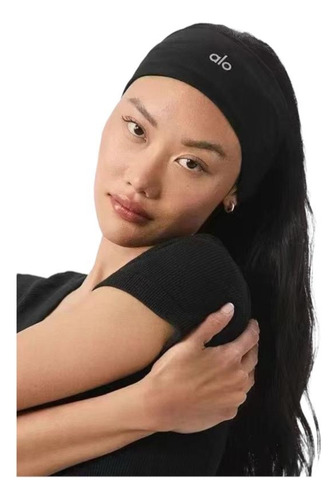 Banda Deportiva Para Cabello Ancha Alo Yoga Elastica Negro Unitalla Lisa