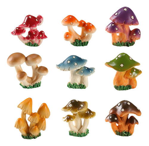 9x Mini Figuras De Hongos Para Macetas Diy Bonsai Artesanía